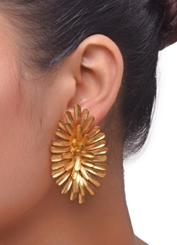 Gold Plated Contemporary Floral Stud Earrings Zaza By Somya - Fabilicious Fashion