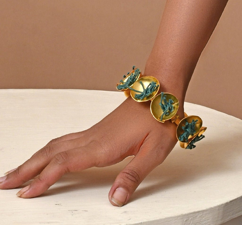 Gold Plated Cotton Green Cord Bracelet Zaza By Somya - Fabilicious Fashion