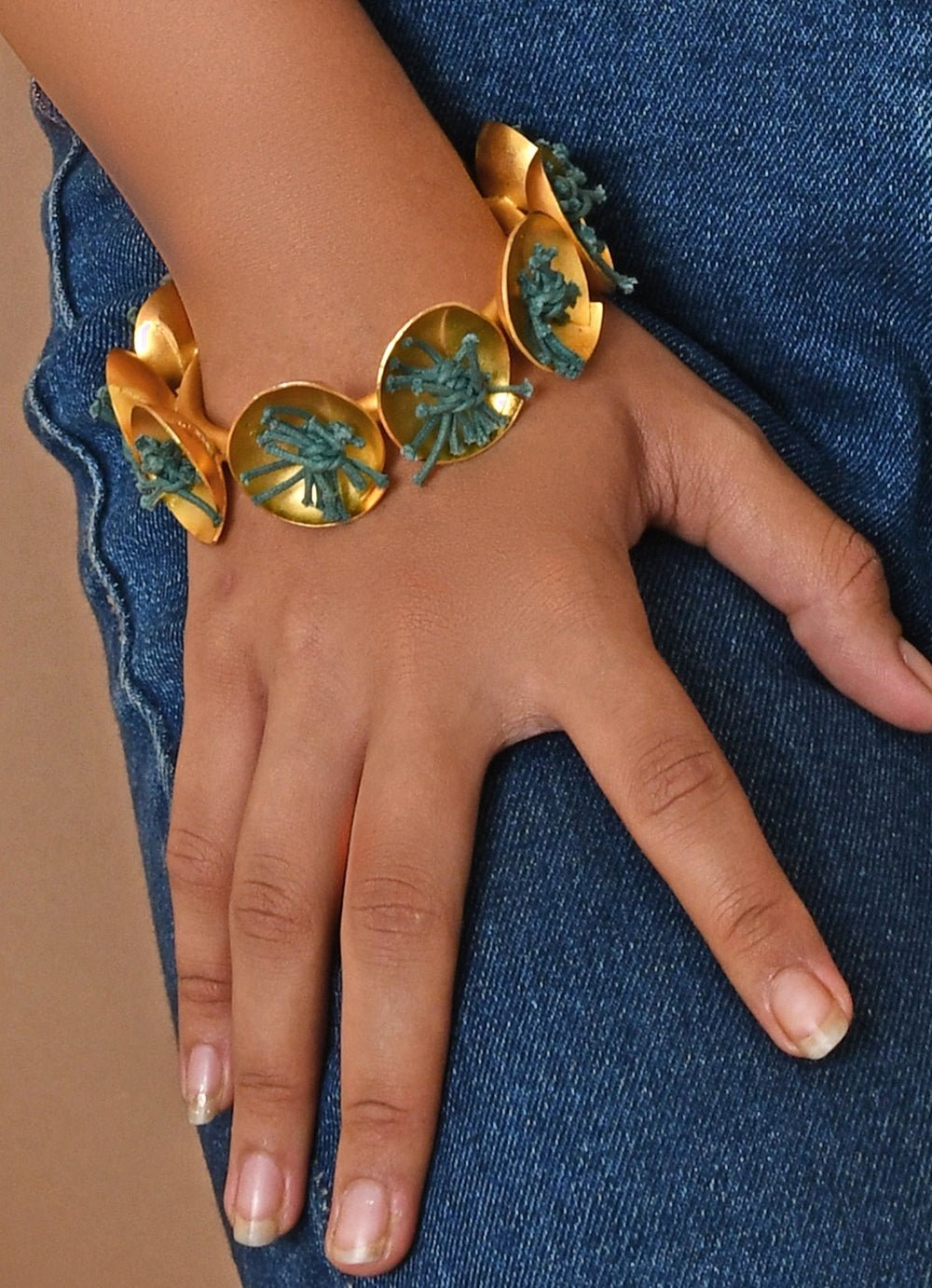 Gold Plated Cotton Green Cord Bracelet Zaza By Somya - Fabilicious Fashion