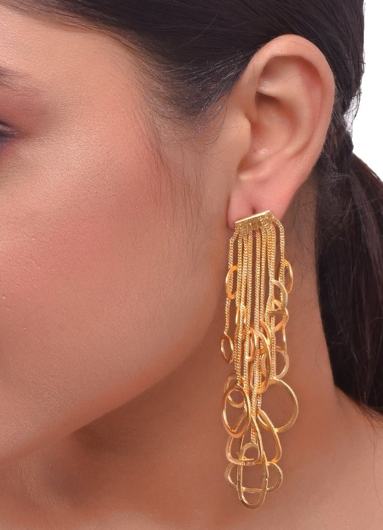 Gold Plated Dangling Earrings with Chain Hangings Zaza By Somya - Fabilicious Fashion