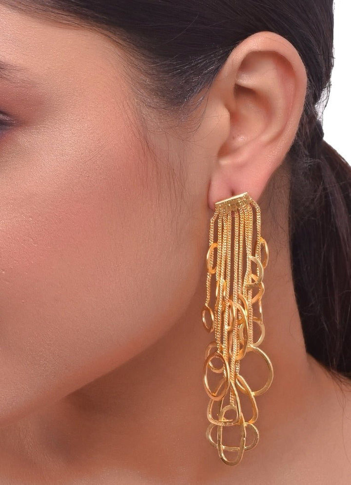 Gold Plated Dangling Earrings with Chain Hangings Zaza By Somya - Fabilicious Fashion
