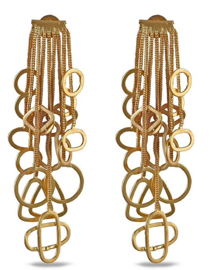 Gold Plated Dangling Earrings with Chain Hangings Zaza By Somya - Fabilicious Fashion