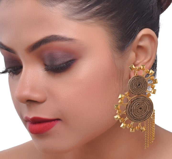 Gold Plated Drop - down Dangling Earrings Zaza By Somya - Fabilicious Fashion