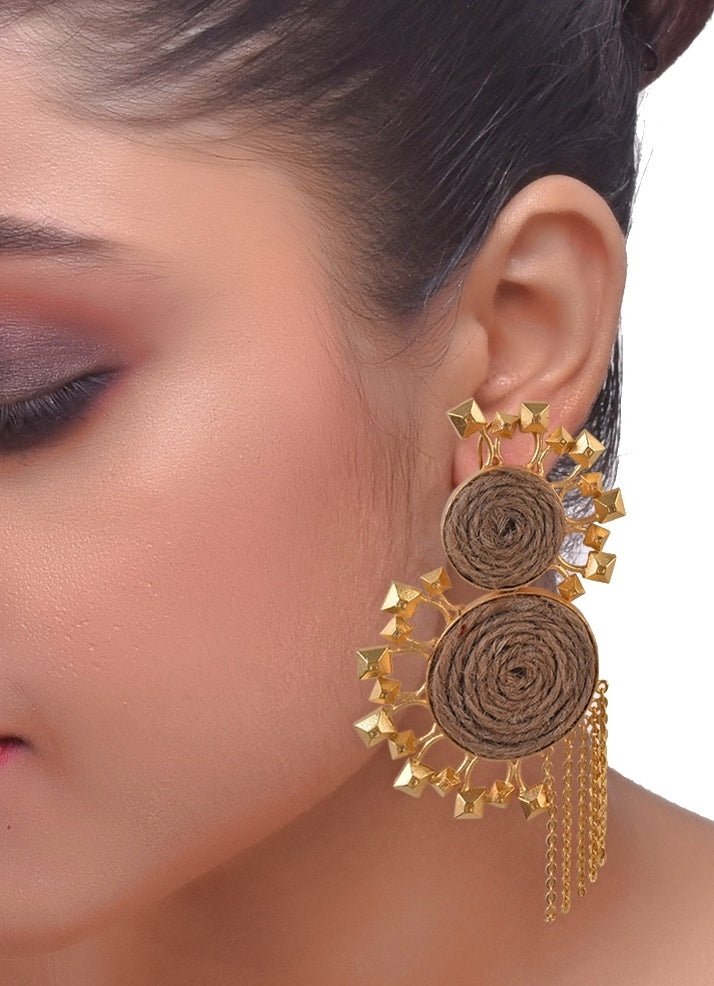 Gold Plated Drop - down Dangling Earrings Zaza By Somya - Fabilicious Fashion