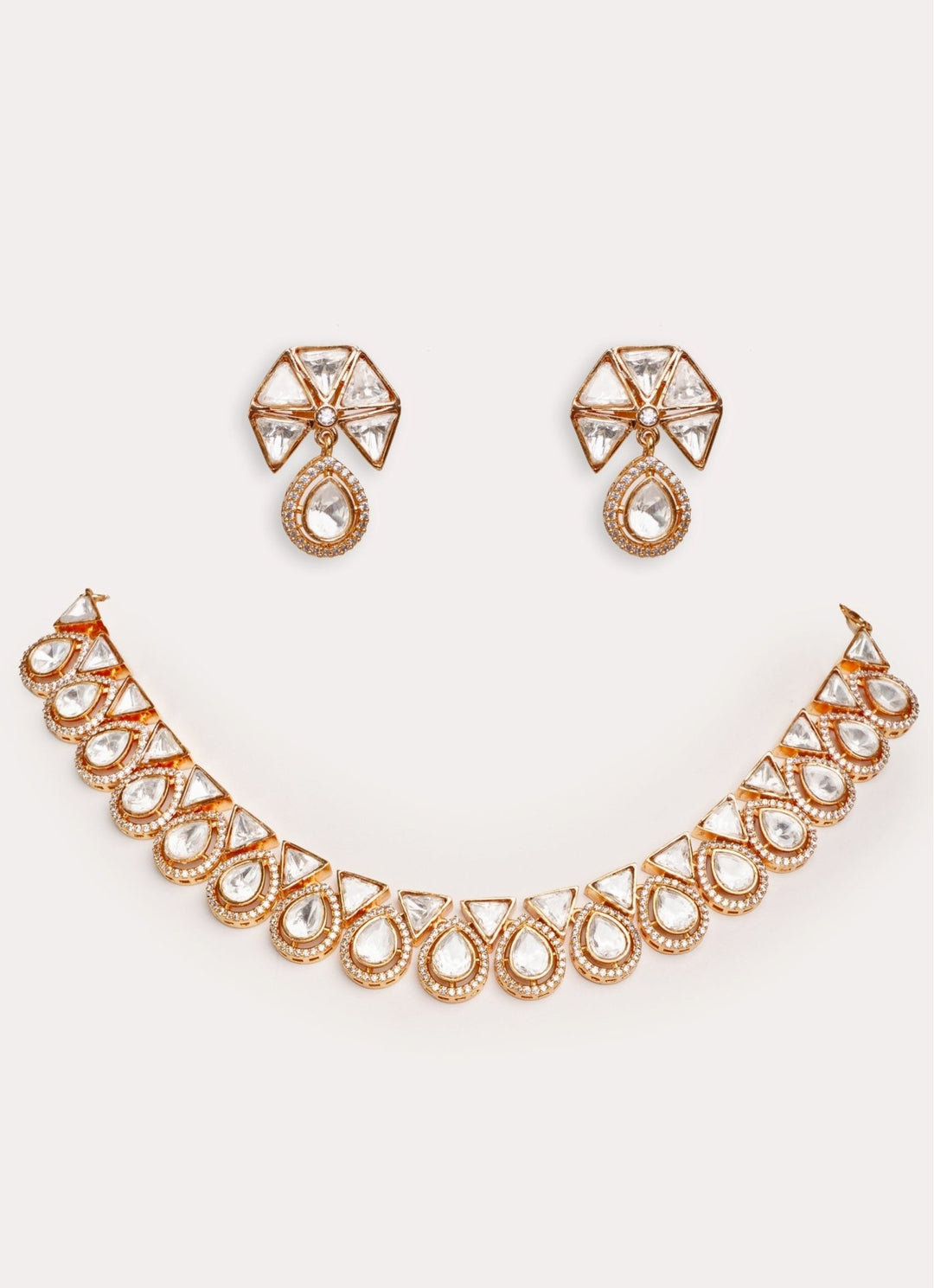 Gold Plated Drop Shaped Kundan Polki Necklace Set Zevar by Geeta - Fabilicious Fashion