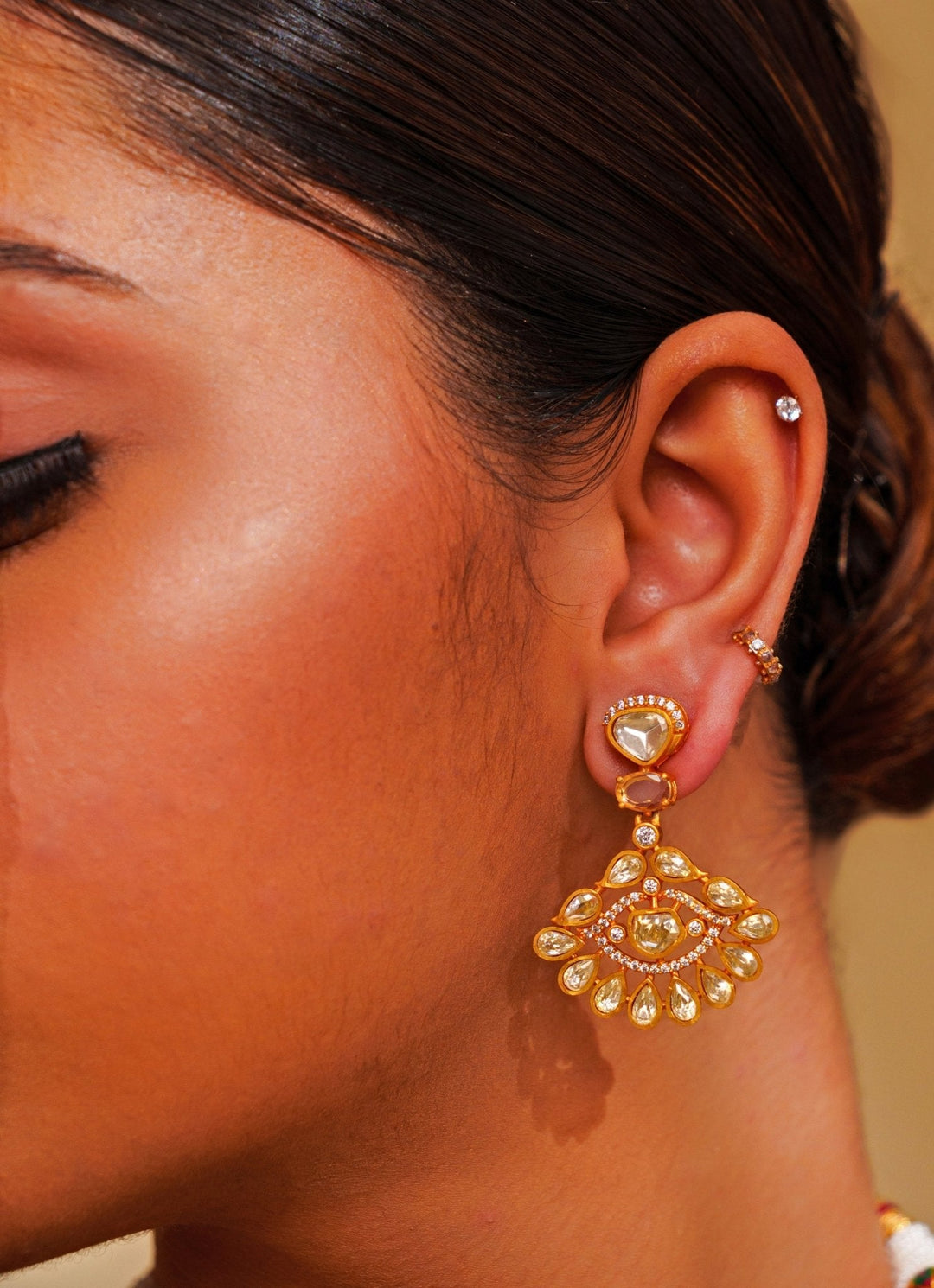 Gold Plated Dual - Layered Moissanite Necklace Set Zevar by Geeta - Fabilicious Fashion