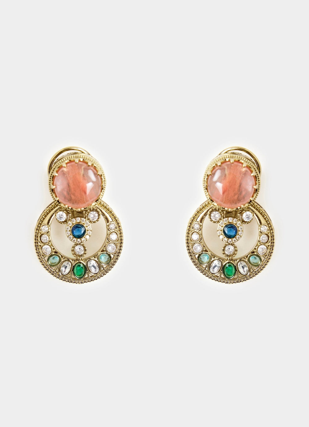 Gold Plated Earrings With Multicolor Stones Vivinia By Vidhi Mehra - Fabilicious Fashion