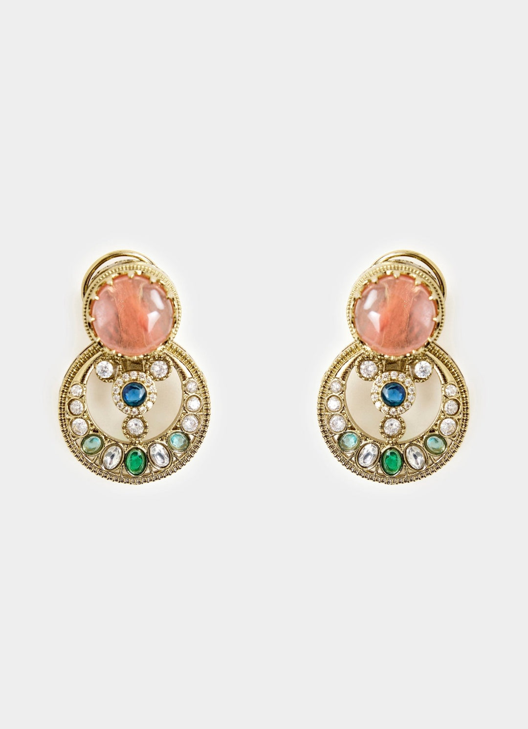 Gold Plated Earrings With Multicolor Stones Vivinia By Vidhi Mehra - Fabilicious Fashion