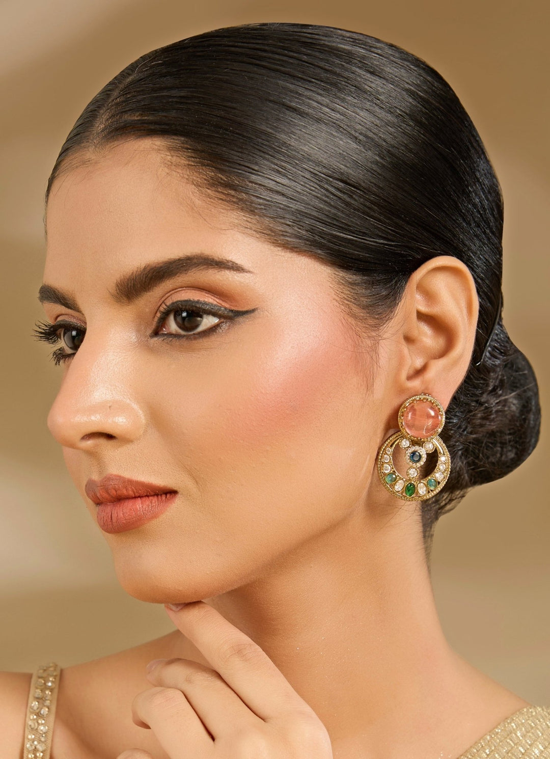 Gold Plated Earrings With Multicolor Stones Vivinia By Vidhi Mehra - Fabilicious Fashion