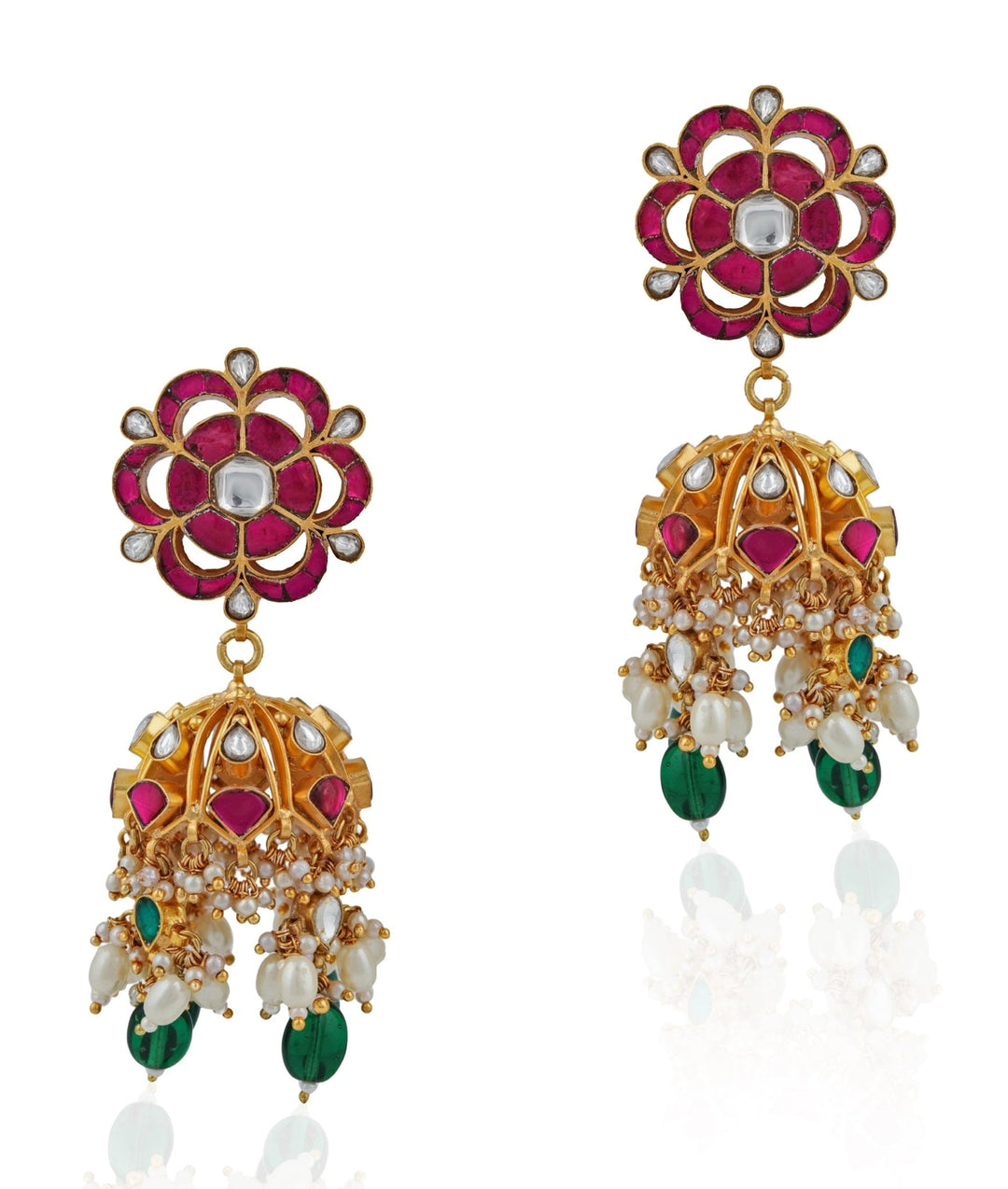 Gold Plated Emerald And Ruby Jhumkas Riana by Shikha Jindal - Fabilicious Fashion