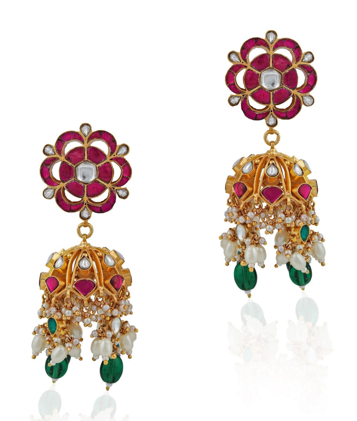 Gold Plated Emerald And Ruby Jhumkas Riana by Shikha Jindal - Fabilicious Fashion