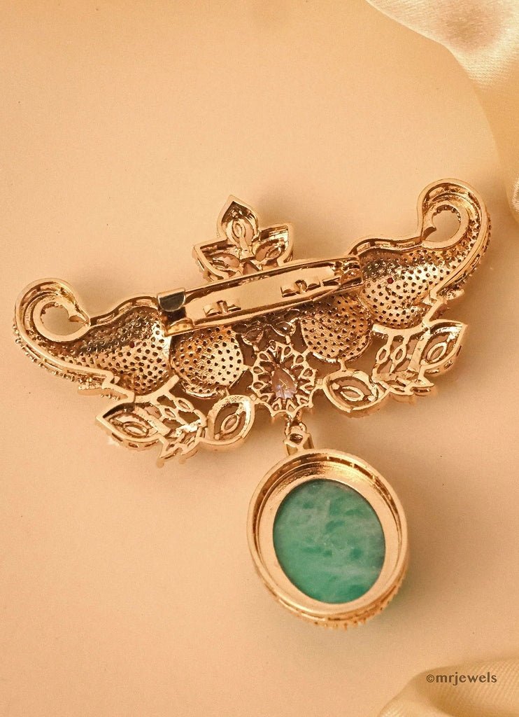 Gold Plated Emerald Drop Polki Brooch Mr Jewels - Fabilicious Fashion