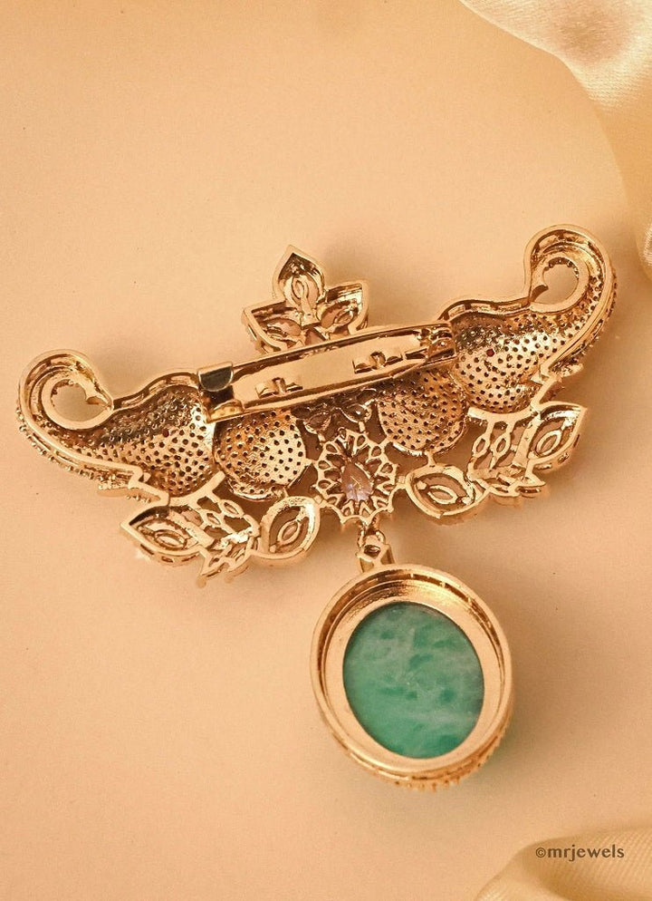 Gold Plated Emerald Drop Polki Brooch Mr Jewels - Fabilicious Fashion