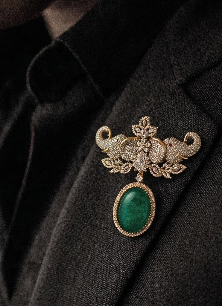 Gold Plated Emerald Drop Polki Brooch Mr Jewels - Fabilicious Fashion