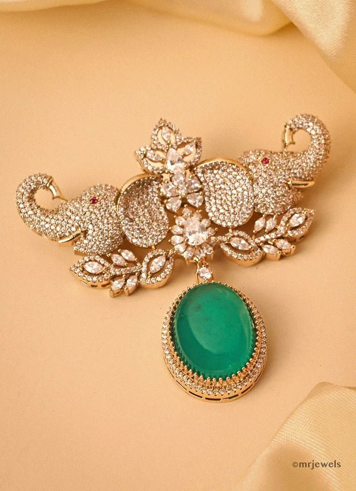Gold Plated Emerald Drop Polki Brooch Mr Jewels - Fabilicious Fashion