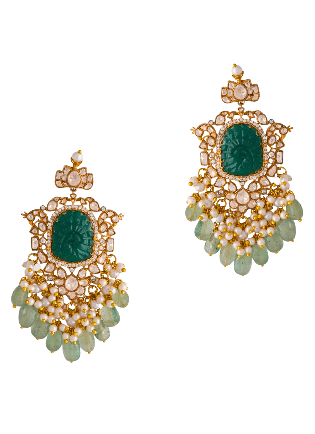 Riana Jewellery Gold Plated Emerald Green And Moissanite Stone EarringsFabilicious Fashion