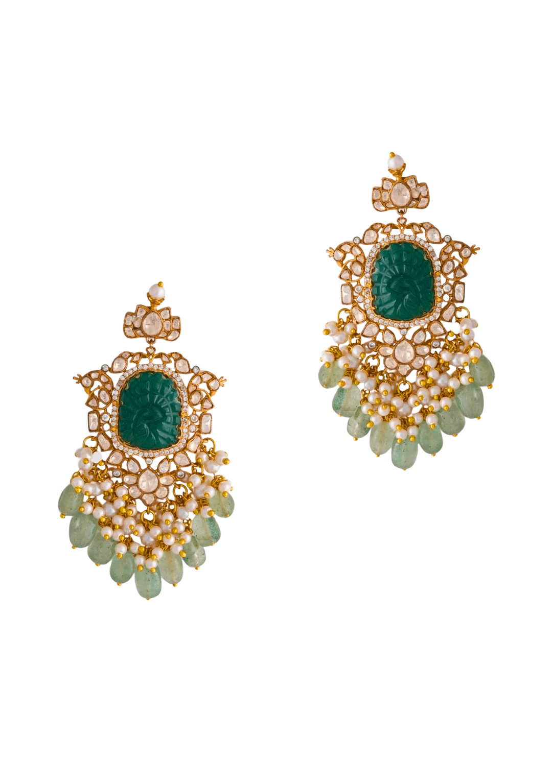 Riana Jewellery Gold Plated Emerald Green And Moissanite Stone EarringsFabilicious Fashion