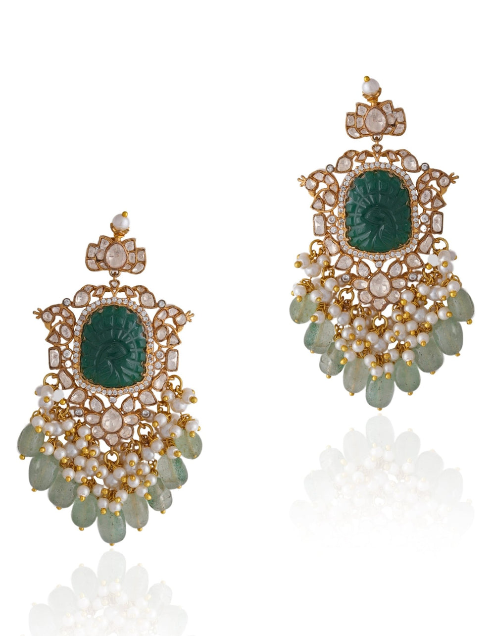 Gold Plated Emerald Green And Moissanite Stone Earrings Kalyani Indian Jewelry - Fabilicious Fashion