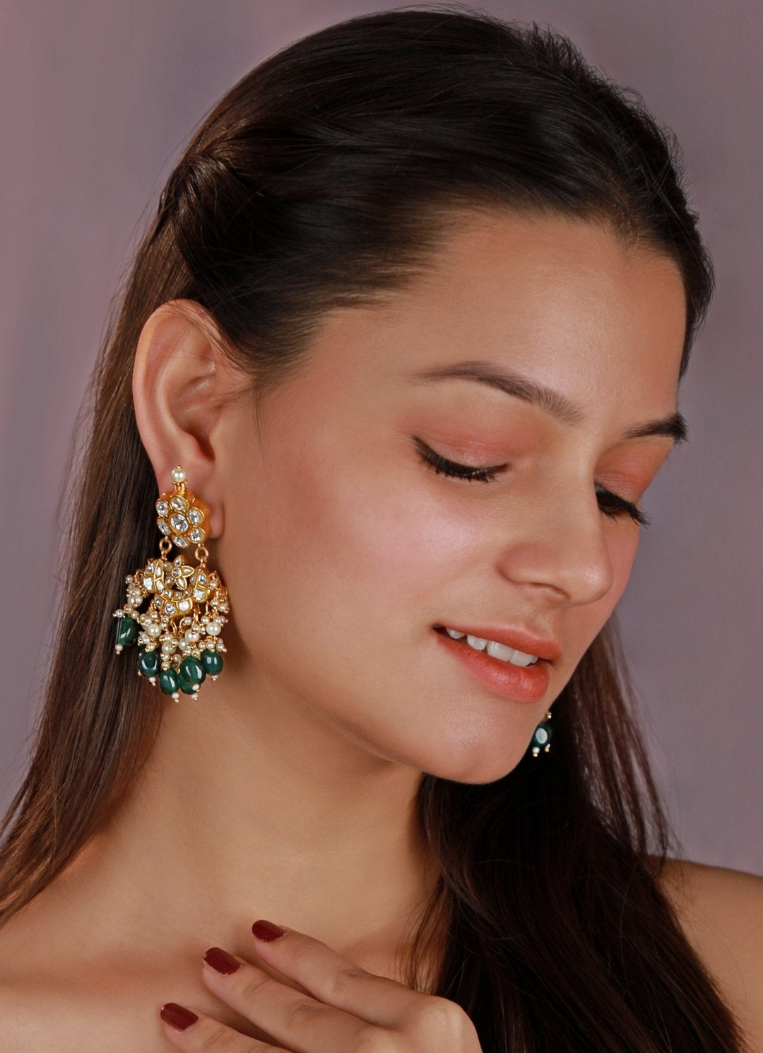 Gold Plated Emerald Green Beaded Earrings Kalyani Indian Jewelry - Fabilicious Fashion