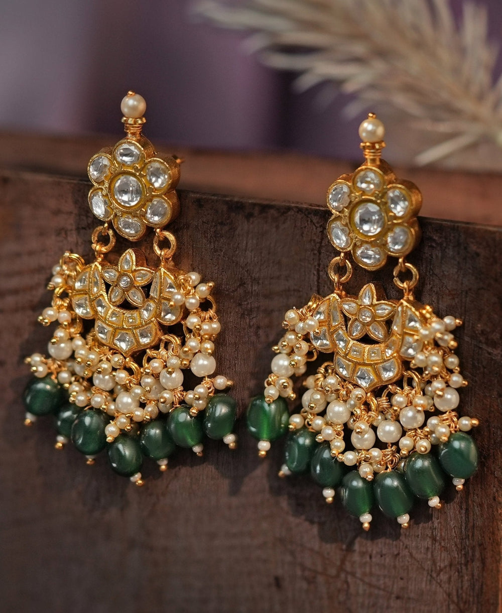 Gold Plated Emerald Green Beaded Earrings Kalyani Indian Jewelry - Fabilicious Fashion
