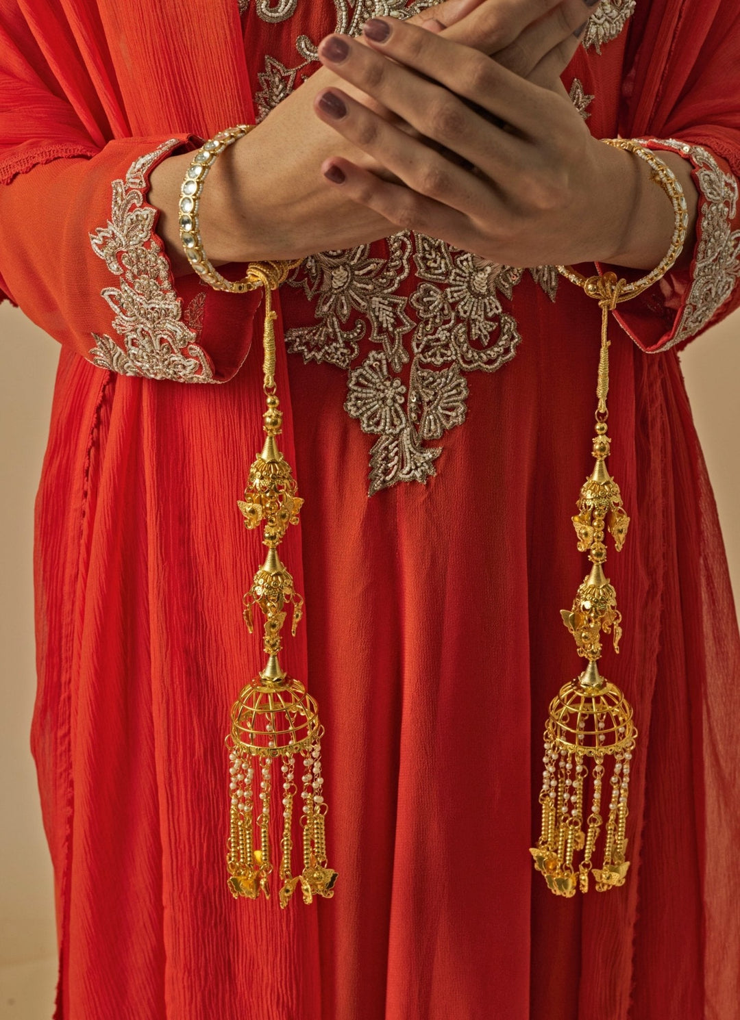 Gold Plated Floral Bridal Kaleeras Vivinia by Vidhi Mehra - Fabilicious Fashion
