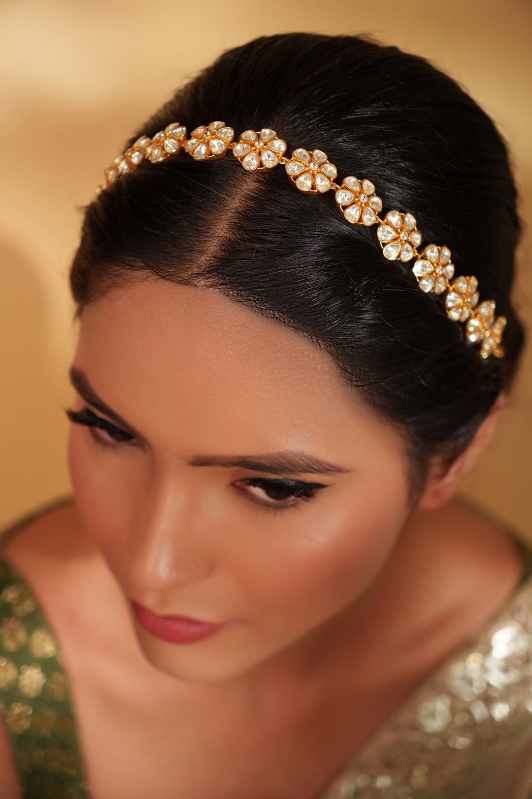 Gold Plated Floral Design Moissanite Sheeshpatti Zevar by Geeta - Fabilicious Fashion