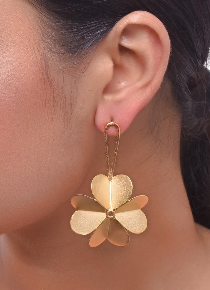 Gold Plated Floral Drop - down Stud Earrings Zaza By Somya - Fabilicious Fashion