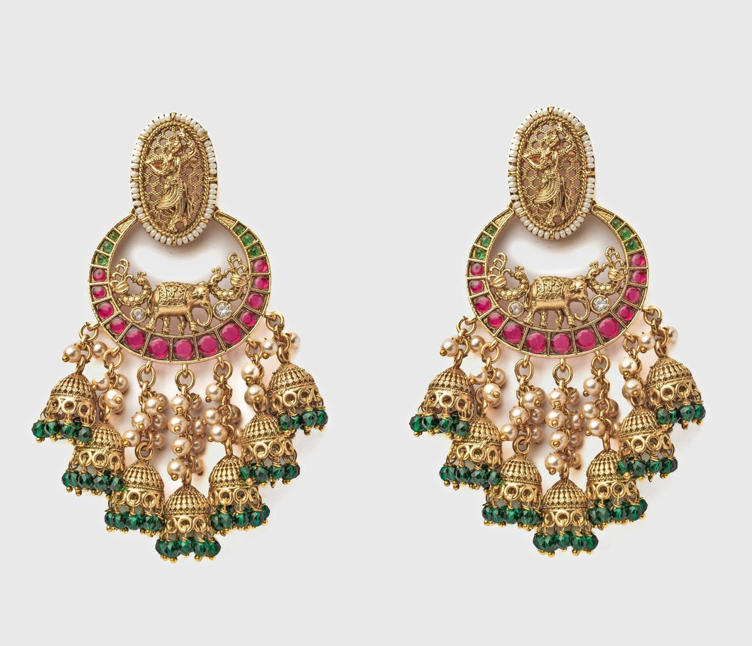 Gold Plated Floral Green Chandbali Earrings Vivinia by Vidhi Mehra - Fabilicious Fashion