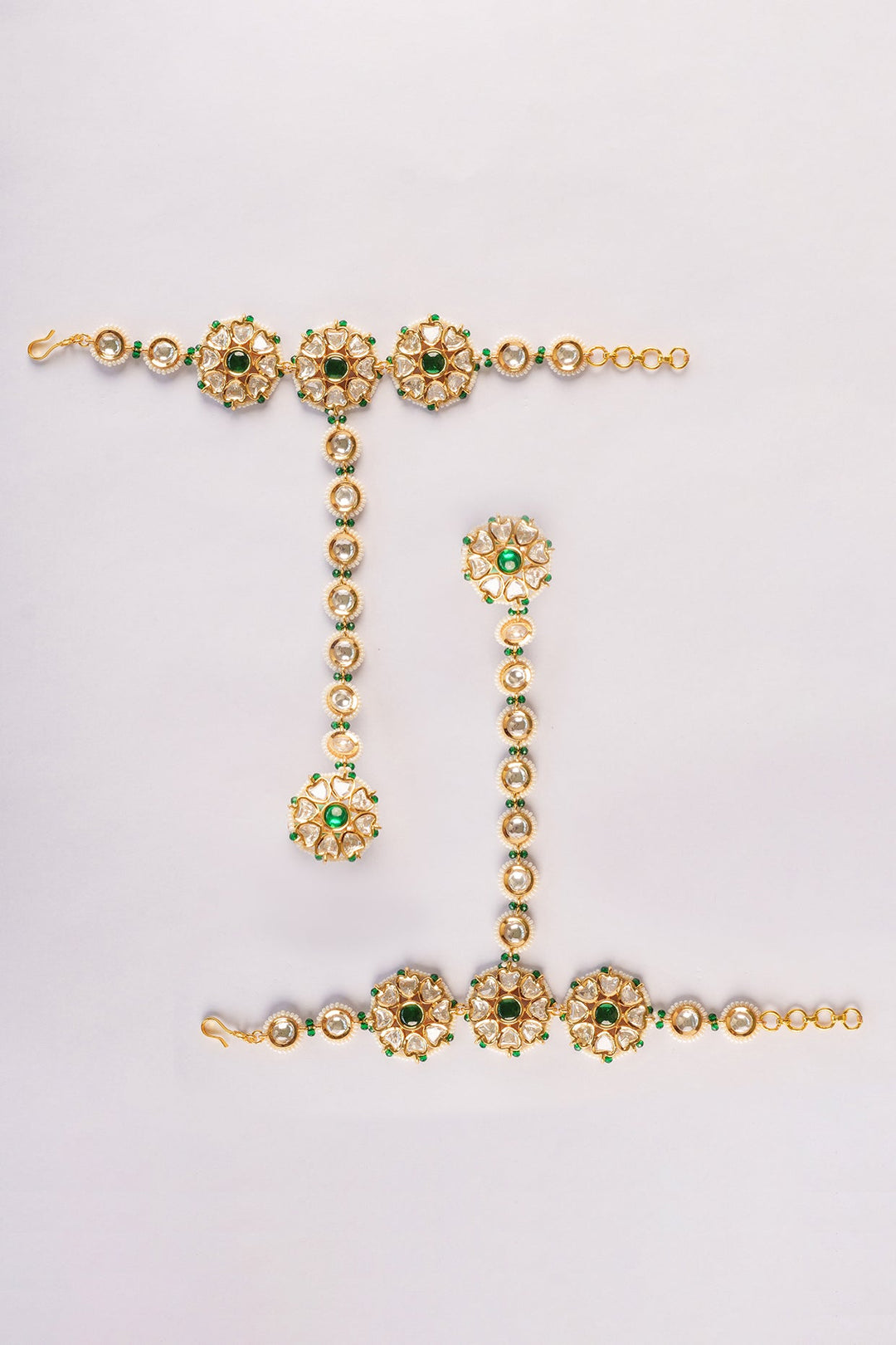 Gold Plated Floral Green Stone Hathphools Zevar by Geeta - Fabilicious Fashion