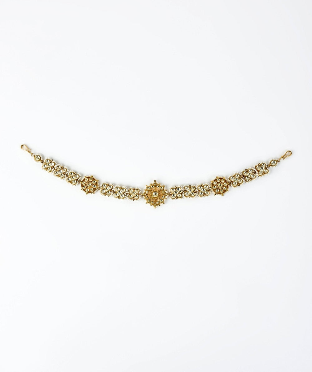 Gold Plated Floral Kundan And Polki Matha Patti Vivinia by Vidhi Mehra - Fabilicious Fashion