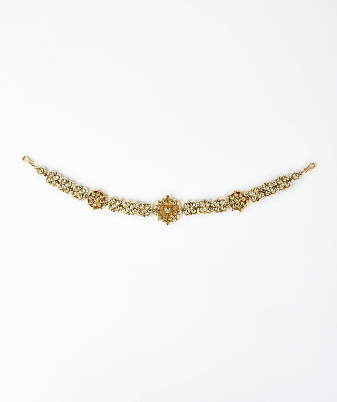 Gold Plated Floral Kundan And Polki Matha Patti Vivinia by Vidhi Mehra - Fabilicious Fashion