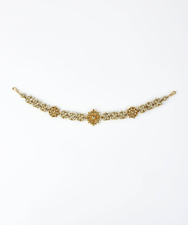 Gold Plated Floral Kundan And Polki Matha Patti Vivinia by Vidhi Mehra - Fabilicious Fashion