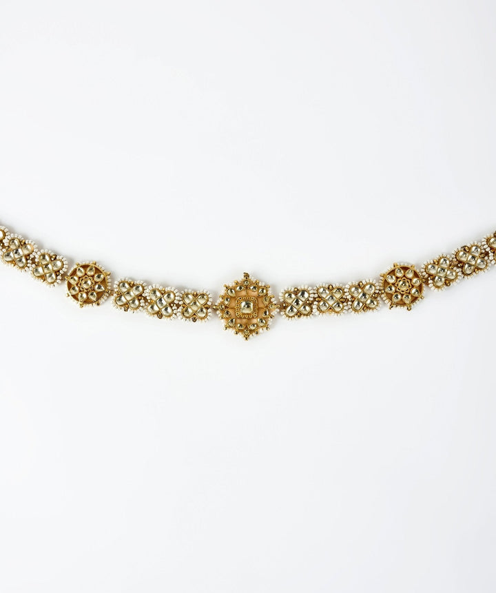 Gold Plated Floral Kundan And Polki Matha Patti Vivinia by Vidhi Mehra - Fabilicious Fashion