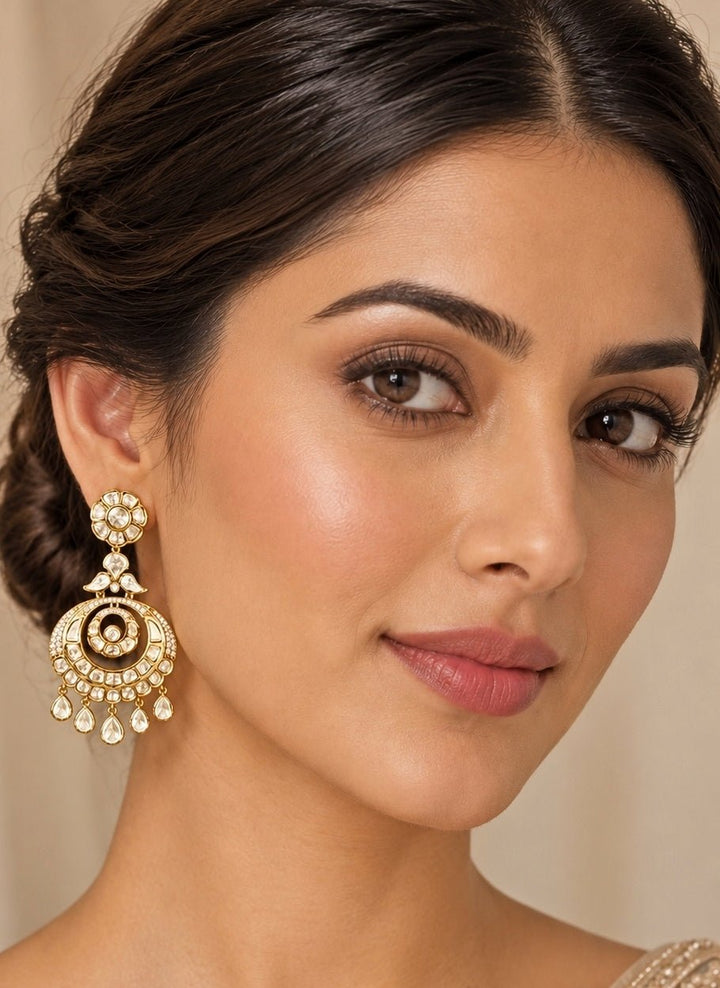 Zevar by Geeta Gold Plated Floral Kundan ChandbaaliFabilicious Fashion