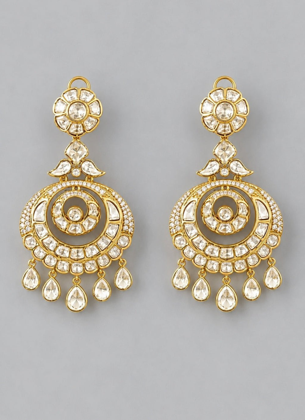 Zevar by Geeta Gold Plated Floral Kundan ChandbaaliFabilicious Fashion