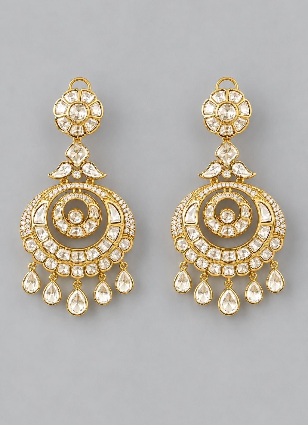 Zevar by Geeta Gold Plated Floral Kundan ChandbaaliFabilicious Fashion