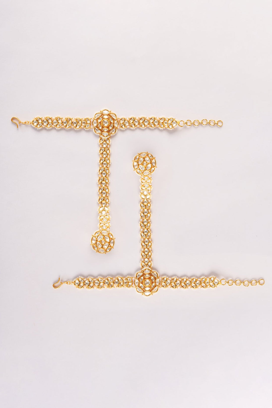 Gold Plated Floral Kundan Hathphools Zevar by Geeta - Fabilicious Fashion