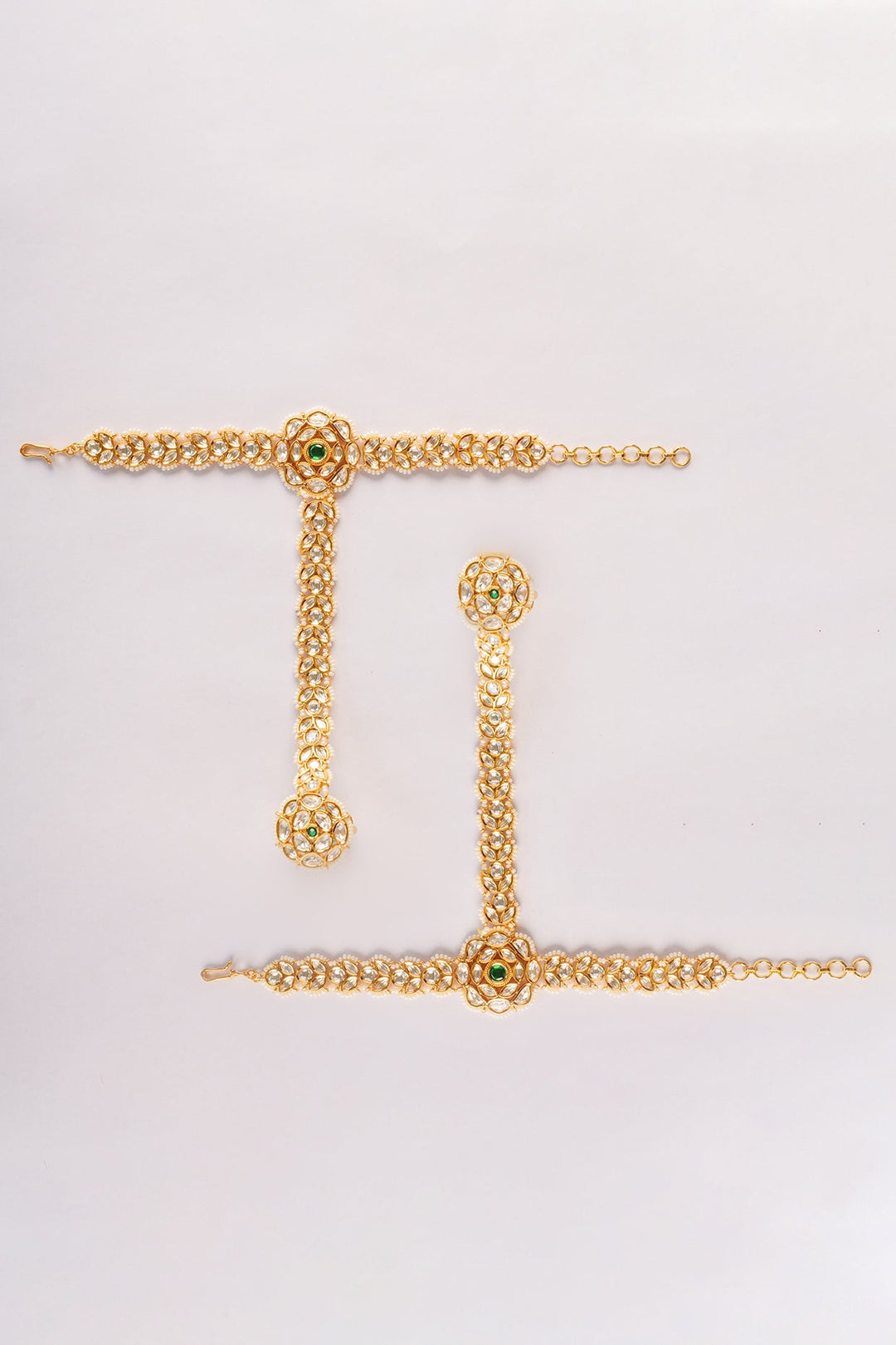 Gold Plated Floral Kundan Hathphools Zevar by Geeta - Fabilicious Fashion