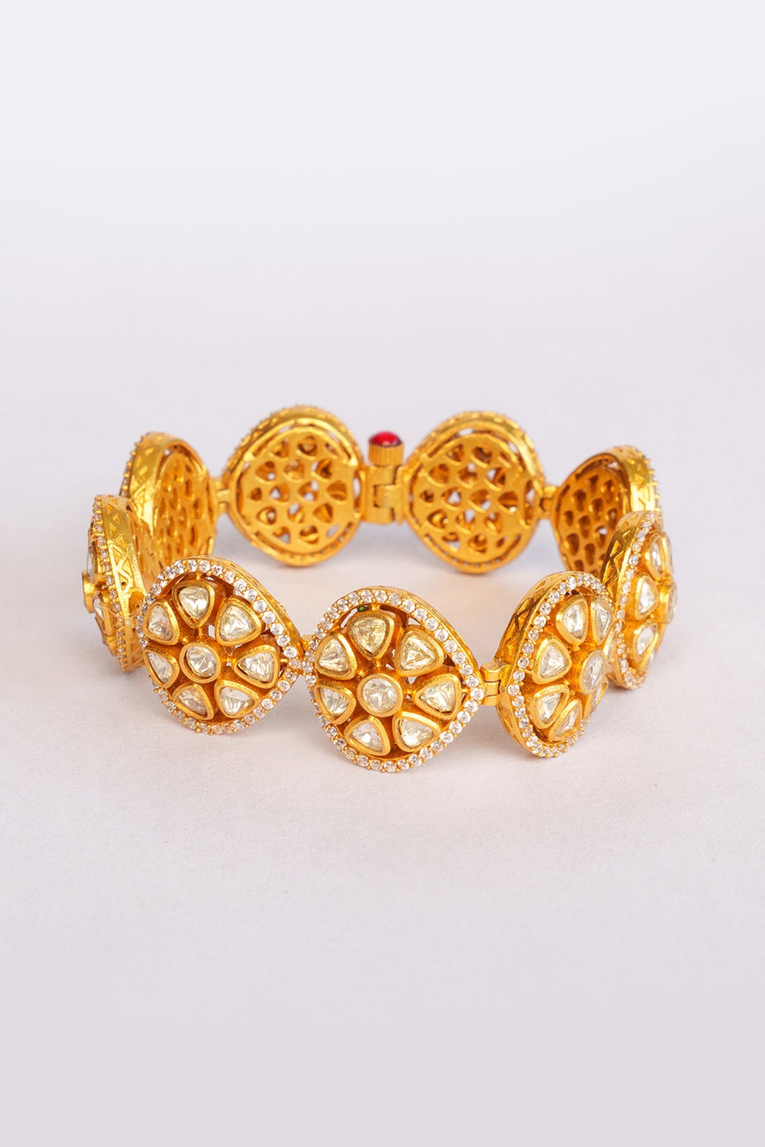 Gold Plated Floral Moissanite Stone Bracelet Zevar by Geeta - Fabilicious Fashion