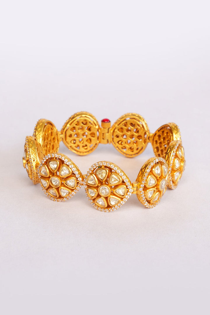 Gold Plated Floral Moissanite Stone Bracelet Zevar by Geeta - Fabilicious Fashion