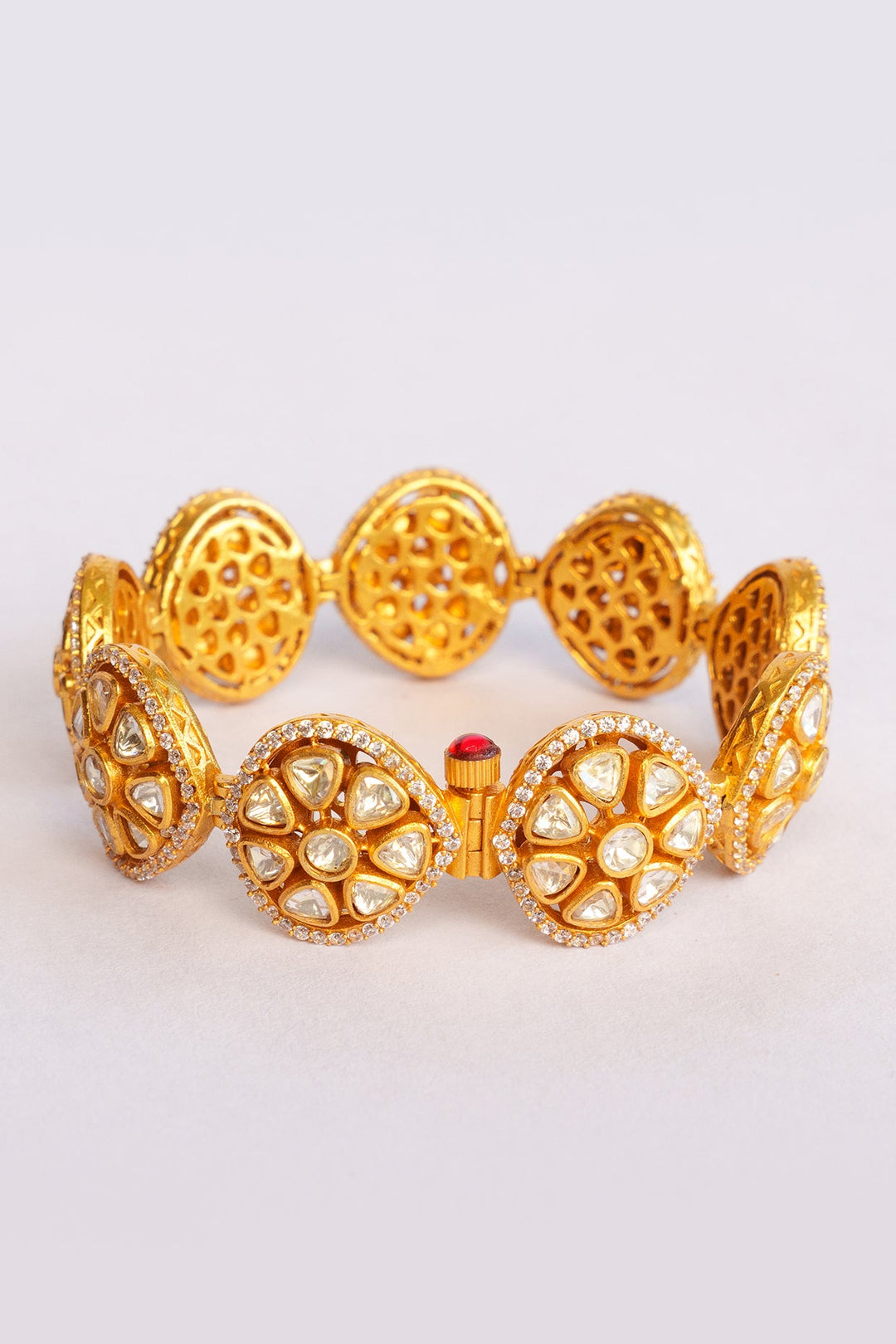 Gold Plated Floral Moissanite Stone Bracelet Zevar by Geeta - Fabilicious Fashion