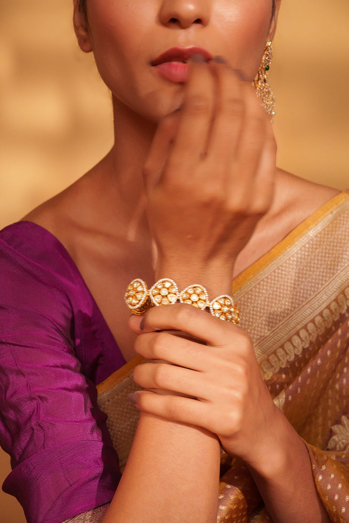 Gold Plated Floral Moissanite Stone Bracelet Zevar by Geeta - Fabilicious Fashion