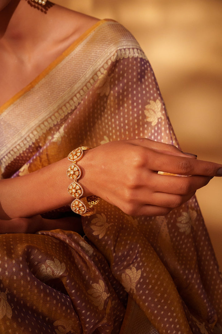 Gold Plated Floral Moissanite Stone Bracelet Zevar by Geeta - Fabilicious Fashion