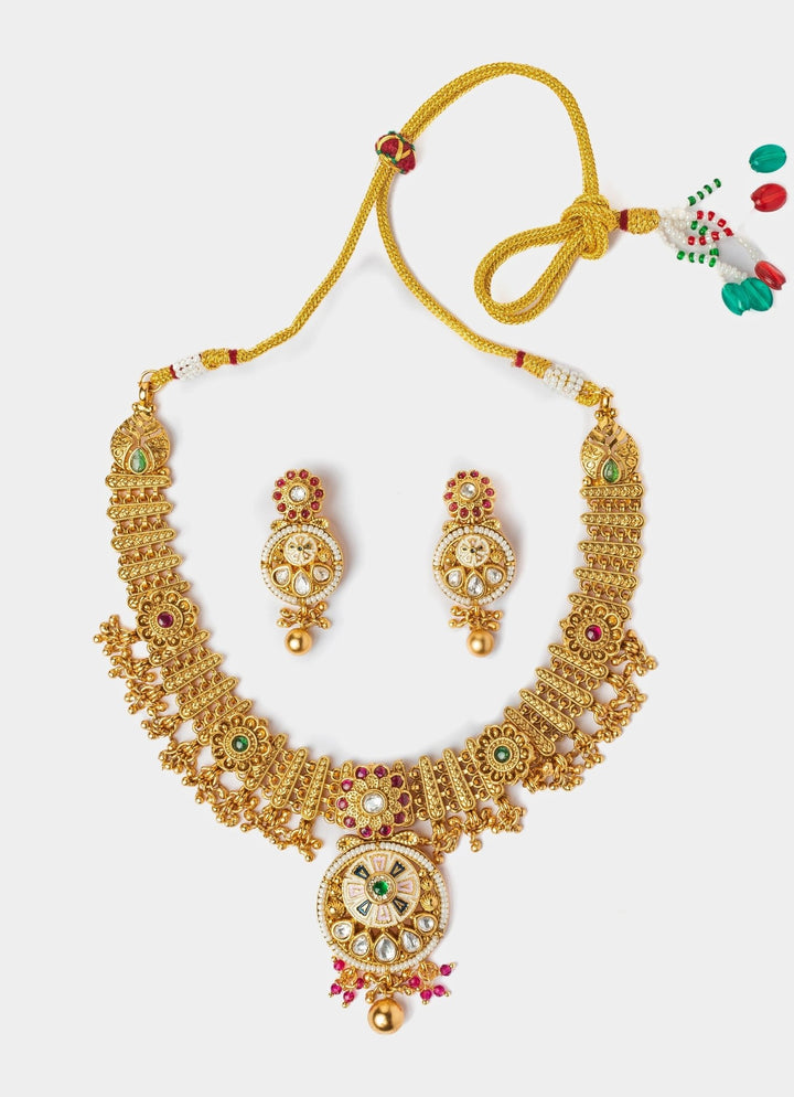 Gold Plated Floral Multi Beaded Short Necklace Set Vivinia by Vidhi Mehra - Fabilicious Fashion