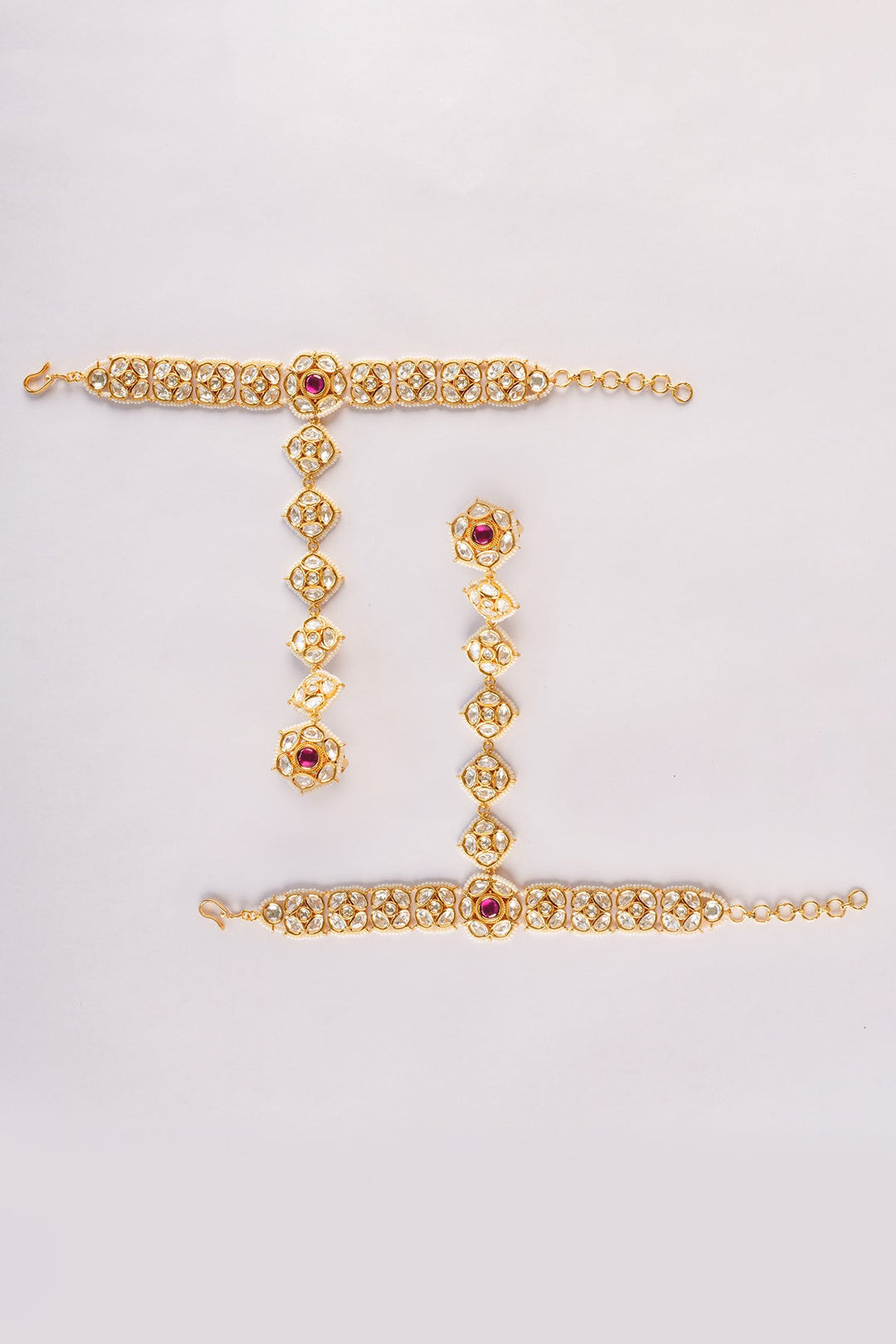 Gold Plated Floral Pink Stone Hathphools Zevar by Geeta - Fabilicious Fashion