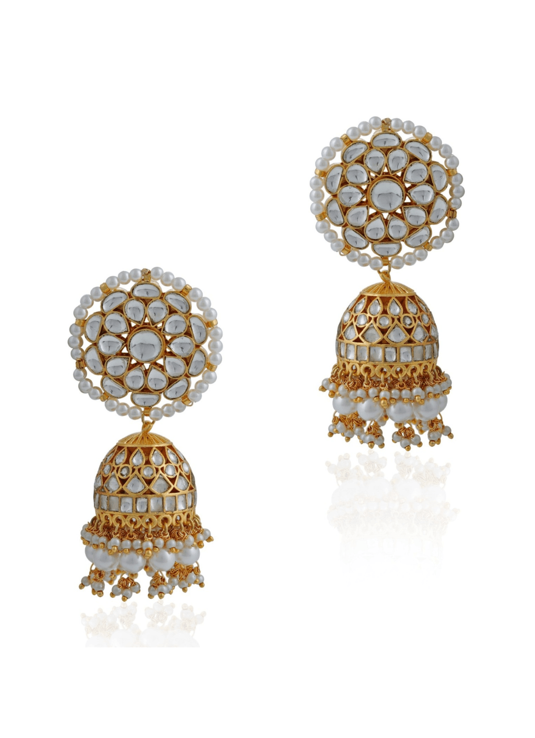 Gold Plated Floral Statement Polki Jhumkas Riana by Shikha Jindal - Fabilicious Fashion