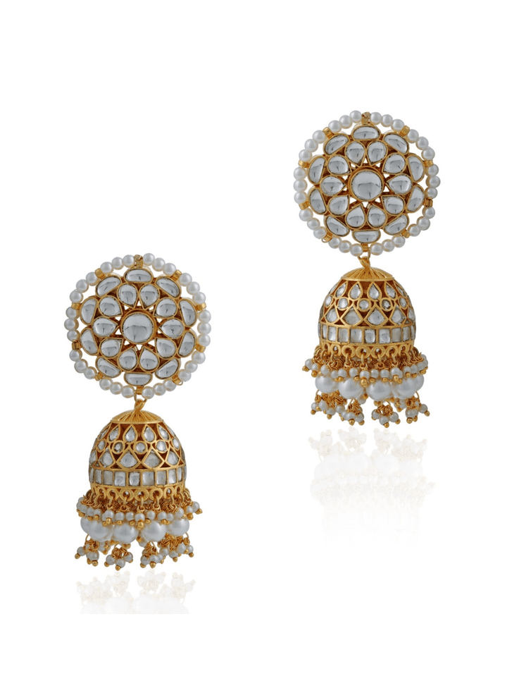 Gold Plated Floral Statement Polki Jhumkas Riana by Shikha Jindal - Fabilicious Fashion