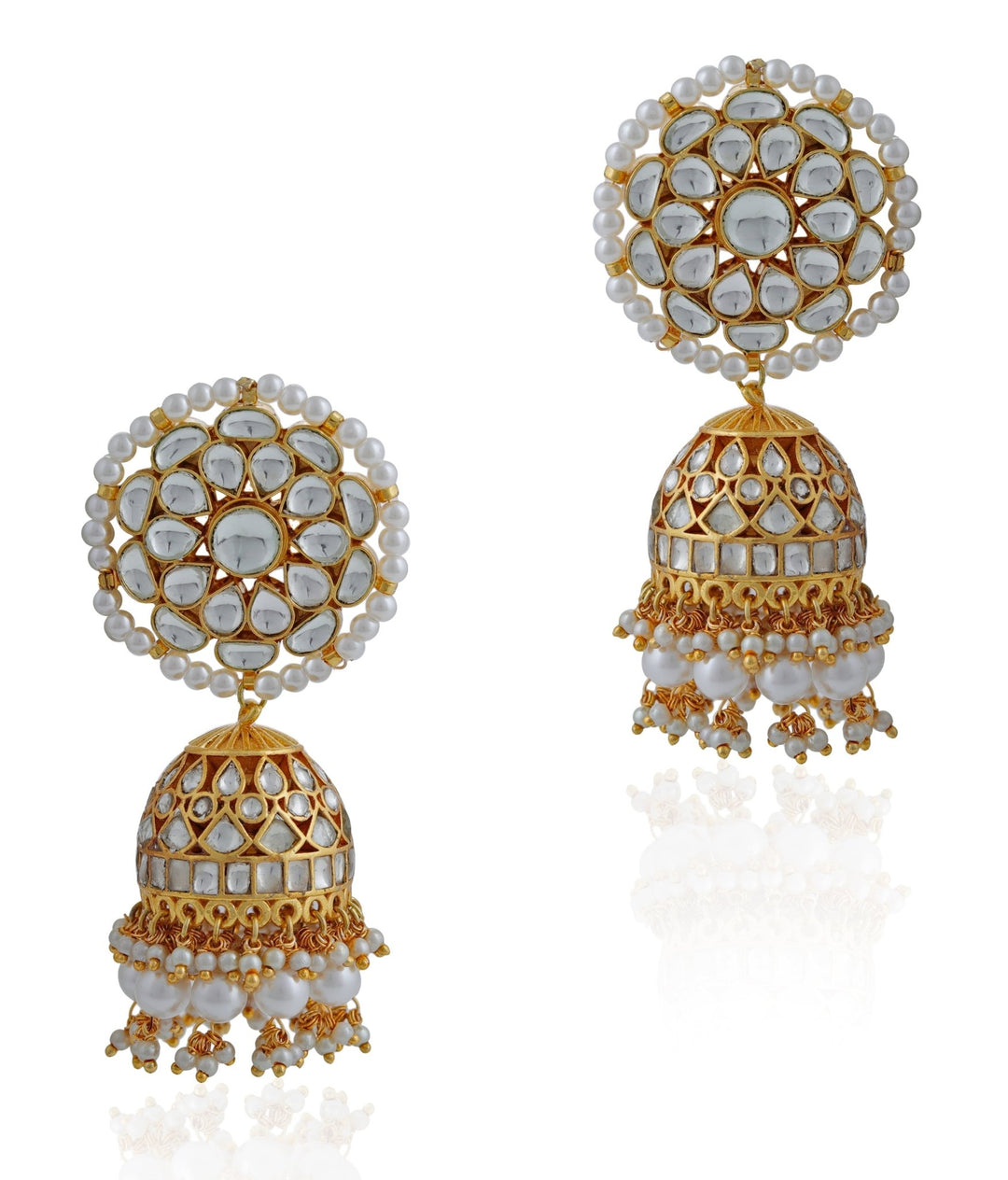 Gold Plated Floral Statement Polki Jhumkas Riana by Shikha Jindal - Fabilicious Fashion