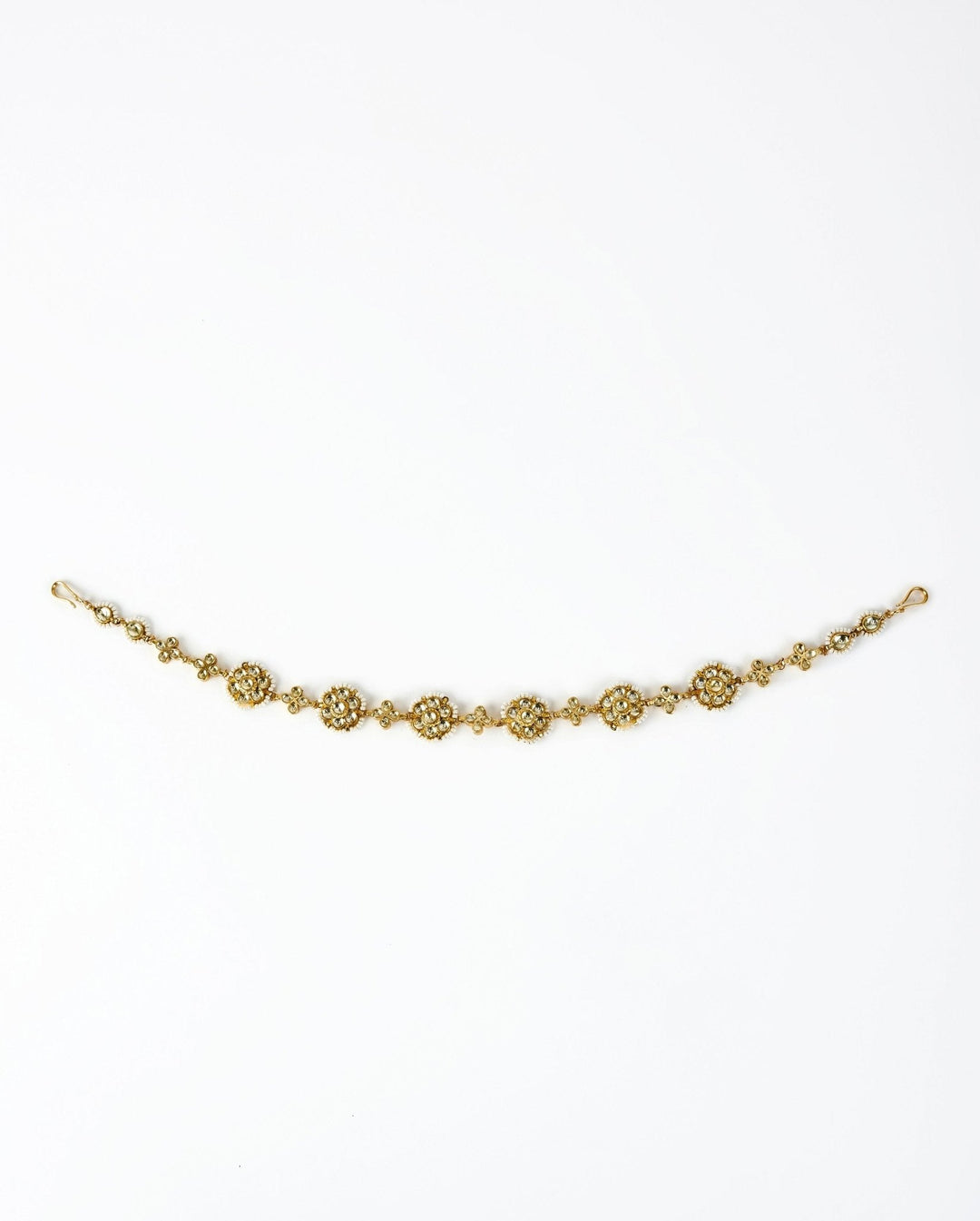 Gold Plated Floral White Crystal And Kundan Matha Patti Vivinia by Vidhi Mehra - Fabilicious Fashion