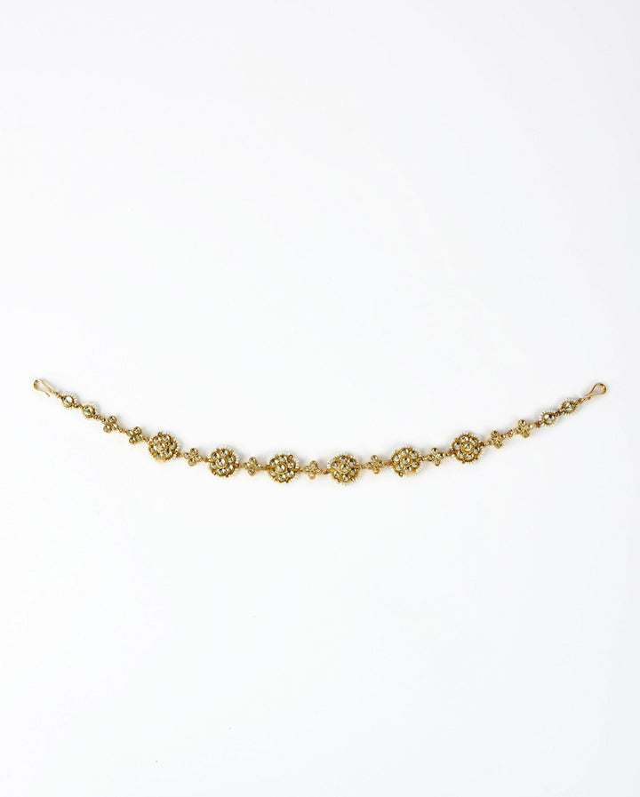 Gold Plated Floral White Crystal And Kundan Matha Patti Vivinia by Vidhi Mehra - Fabilicious Fashion